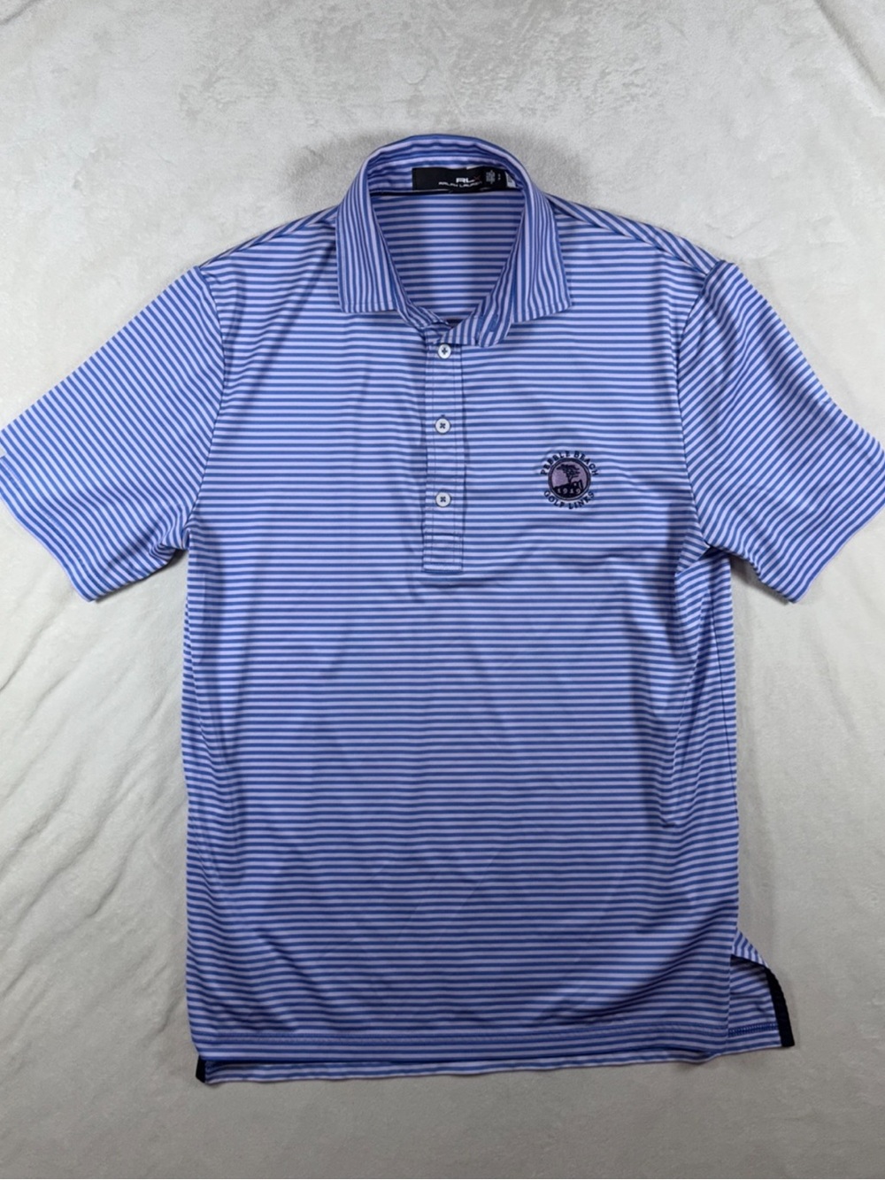 RLX Ralph Lauren Small Official Pebble Beach Light Blue & White Striped Polo
